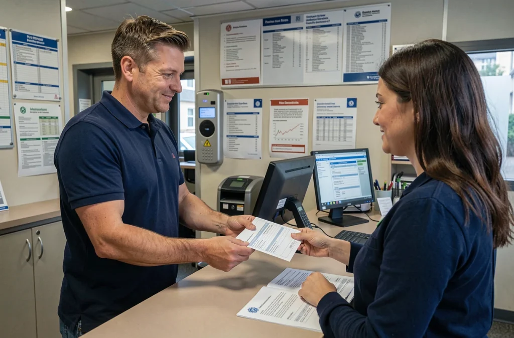 Homme déposant un formulaire de changement d'adresse à la poste