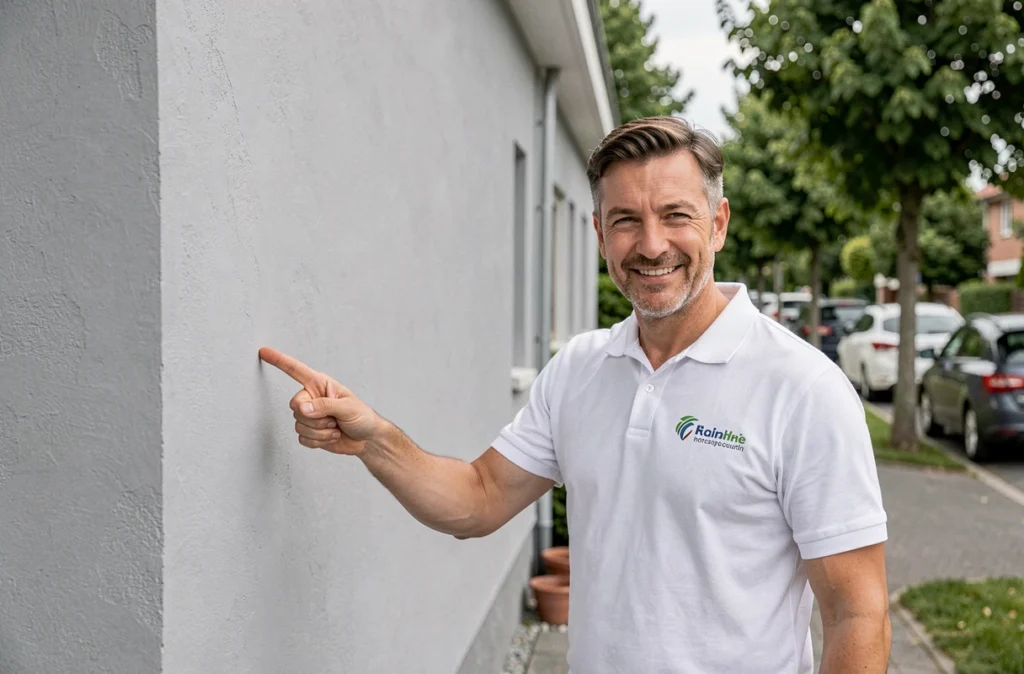 Chef d'entreprise Blanc Ravalement présentant une façade fraîchement enduite et peinte d'une maison pavillonnaire à Miribel